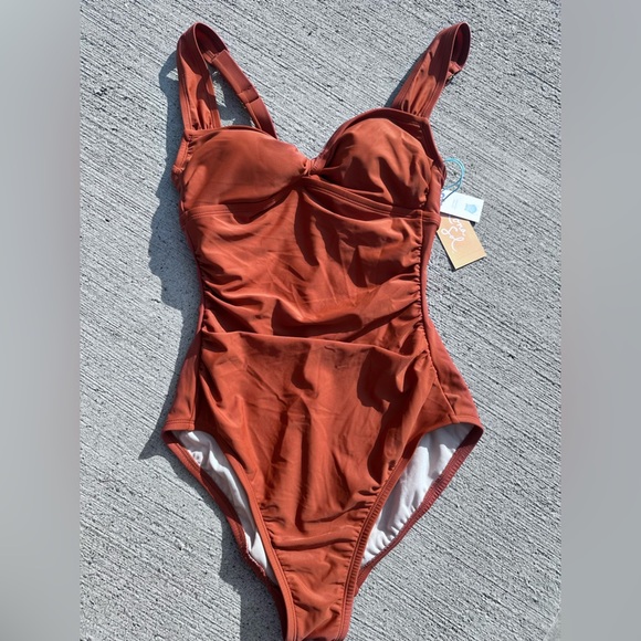 Kona Sol Rust Orange One-Piece Swimsuit NWT - Picture 3 of 8